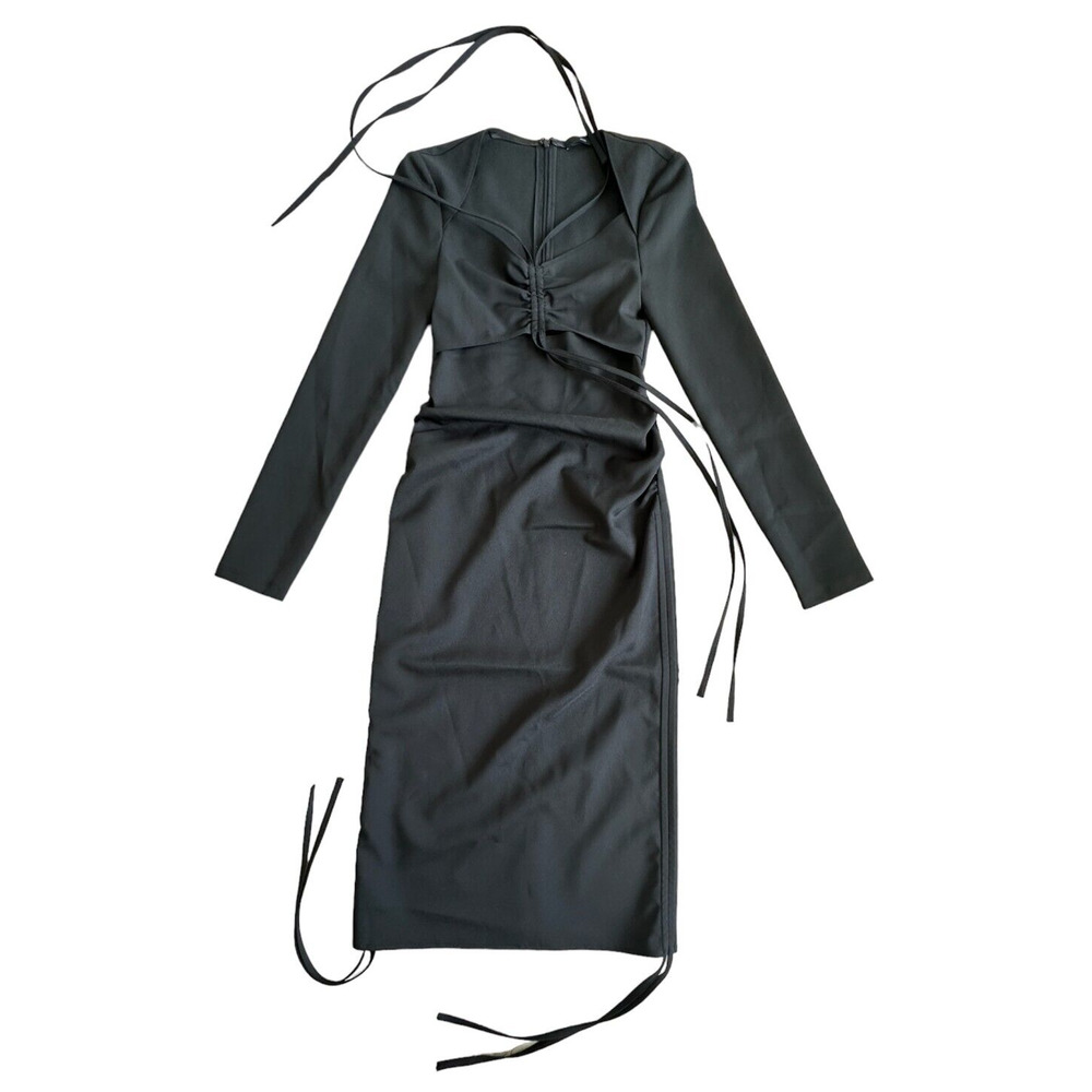 J KOO front and sides ruched Tie Long sleeve dress Size XS‎